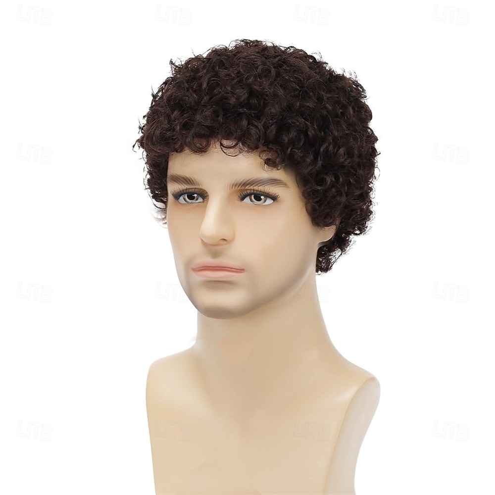 Afrokiharat tummanruskeat miesten lyhyet synteettiset halloween-cosplay-asuperuukit korvaavat hiusperuukit 2026 - $21.99 –P4