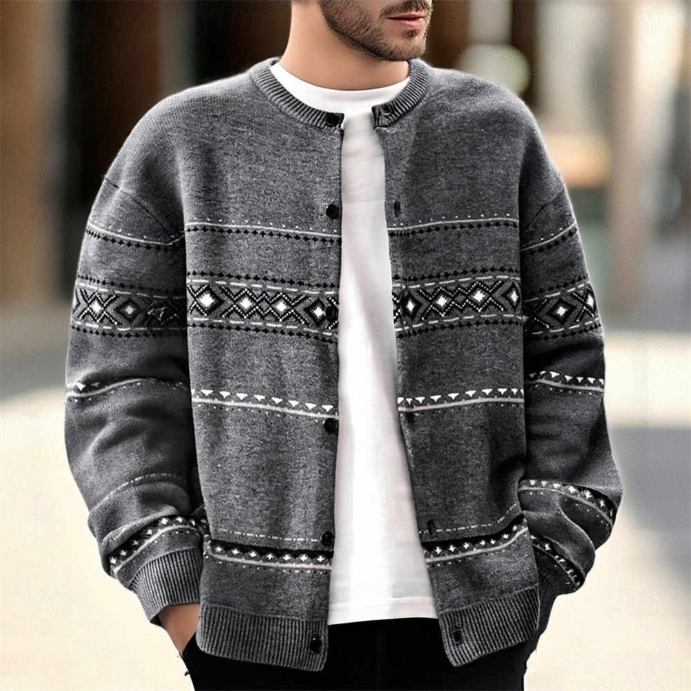 Herren Weihnachtspullover Strickjacke Kurzer Pullover Strickpullover Gerippt Stricken Normale Oberteile Button-Down Geometrisch Rundhalsausschnitt Mode Klassisch Urlaub Alltagskleidung Bekleidung 2026 - $42.99 –P1