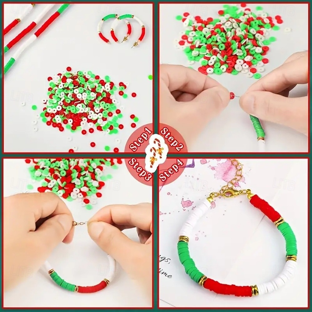 Cuentas navideñas para hacer joyas, dijes, cuentas de arcilla para pulseras, collares, manualidades, juego de cuentas de polímero, kit de joyería navideña hecho a mano, accesorios para manualidades 2026 - $15.99 –P5