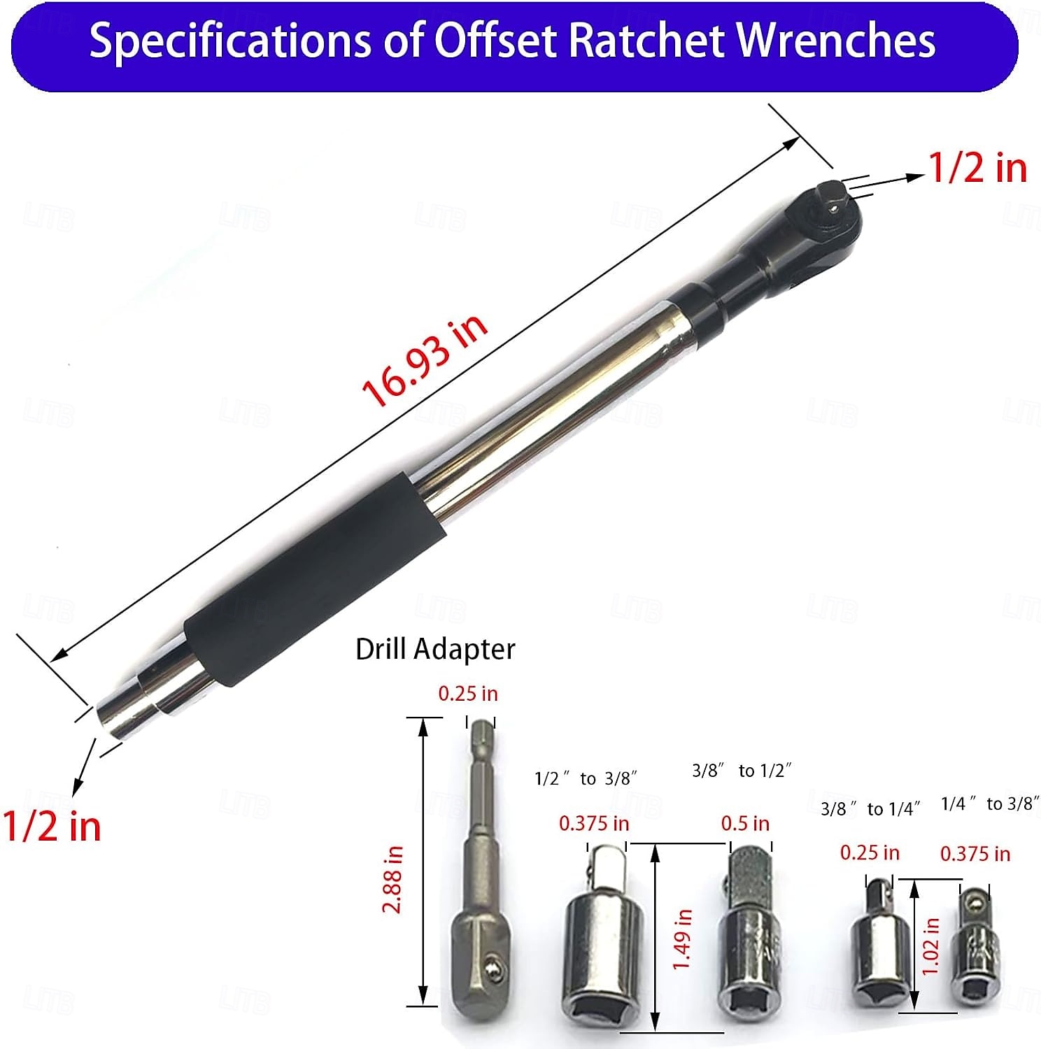 6 az 1-ben eltolt hosszabbítókulcs, elektromos racsnis kulcs levehető adapterrel, kompatibilis 1/2", 1/4" és 3/8" dugókulcsokkal, akkus ütvecsavarozó hosszabbító rúd autószerelő szerszámokhoz 2026 - $84.99 –P18