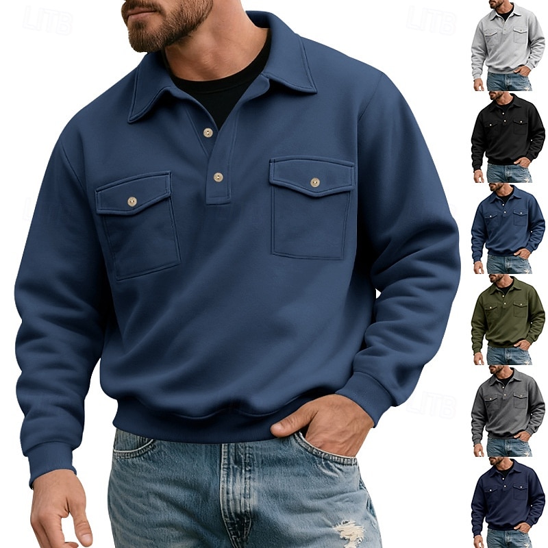 Per uomo Maglia Felpa con cappuccio Maglione Felpa con cappuccio abbottonata Blu denim Nero Verde militare Blu marino Grigio chiaro Bavero Semplice Tasca Sport & Outdoor Casuale Quotidiano Streetwear del 2026 a $24.99 –P1
