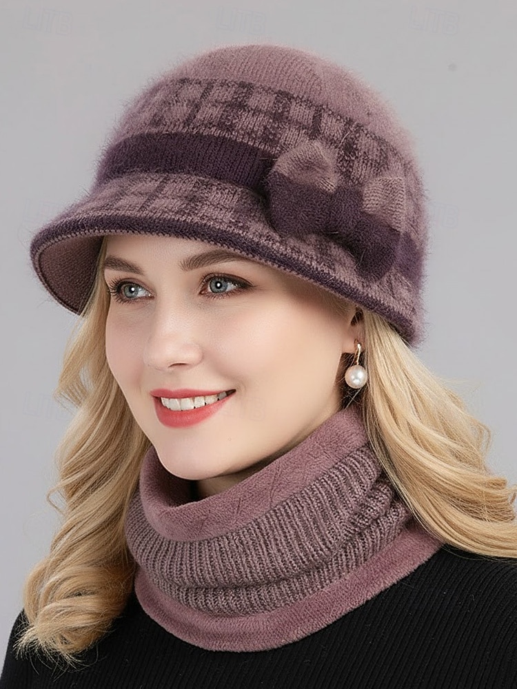 Женский рождественский комплект из акриловой шапочки и гетры – уютный ребристый дизайн с бантом, доступен в нескольких цветах, идеально подходит для зимних каникул и торжественных случаев 2026 - $19.99 –P5