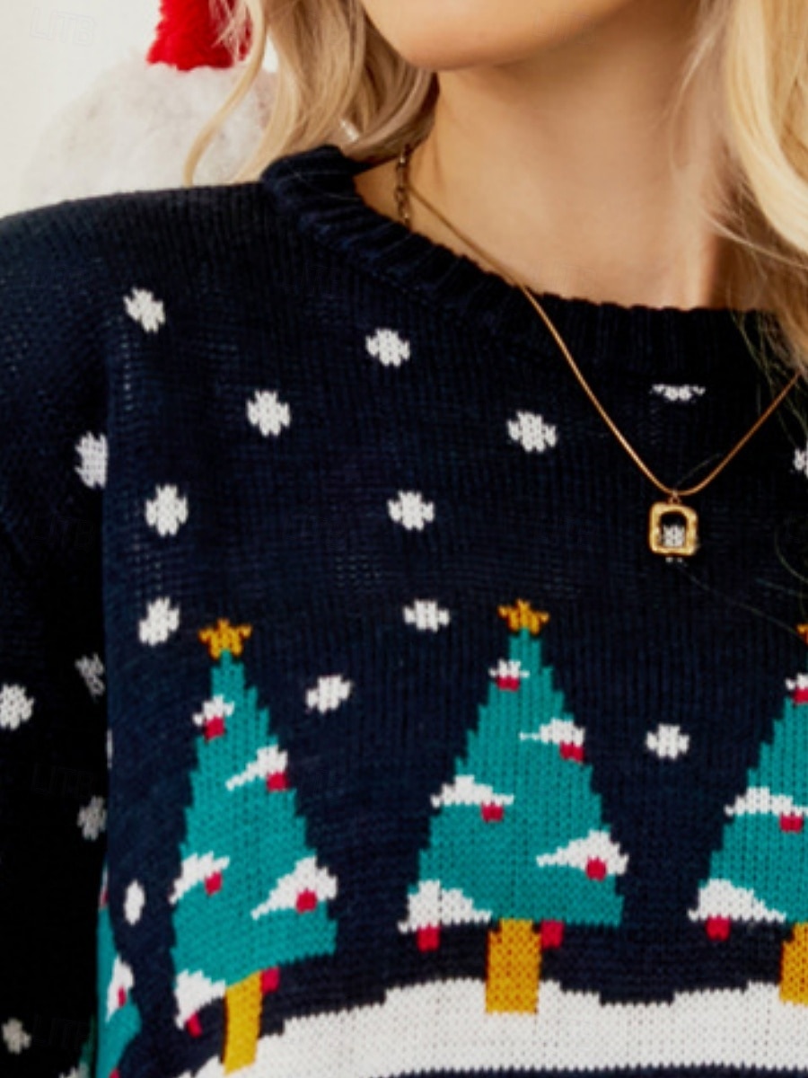 Naisten Neulos Vapaa-aika Pehmeä Lumiukko Joustin Tiukka pyöreä kaula-aukko Kudottu Pitkähihainen Tavalliset topit Neuloa Joulu ulko- Päivittäin Laivaston sininen Syksy Talvi 2025 - $36.99 –P1