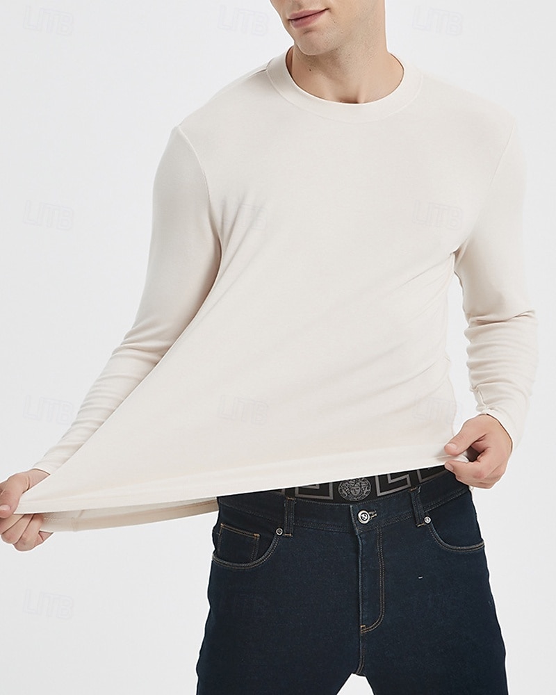 Men's Baselayer Thermal Shirts Long Sleeve Crew Neck Top Outdoor Thermal Warm Winter Autumn / Fall Polyester Black Khaki Beige Gym Workout Traveling 2026 - $35.99 –P12