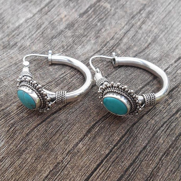 Boho zilveren creolen met turquoise edelsteen – vintage tribale sieraden voor vrouwen 2026 - $11.99 –P2