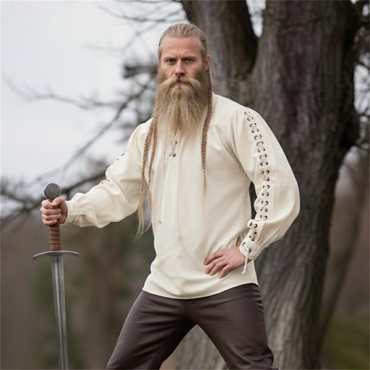Warrior Plus Size Punk & Gothic Medieval Renaissance 17th Century T-shirt Men's Costume Vintage Cosplay Party Long Sleeve Shirt 2026 - $48.99 –P6