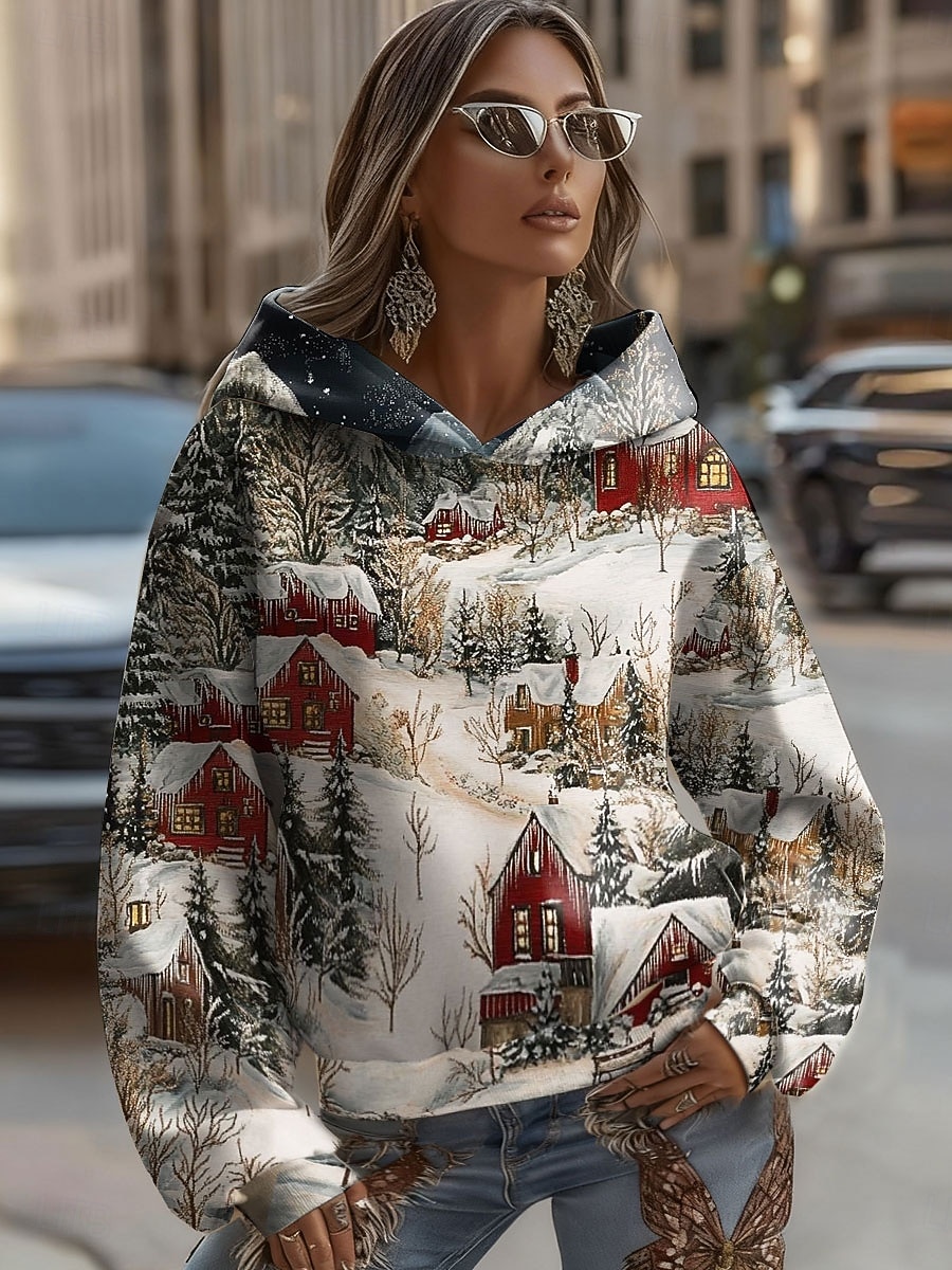 Femmes Sweat à capuche Graphique Motif de flocon de neige Occasionnel manche longue À capuche Hauts Réguliers Tenue de soirée Rue Tenue Quotidienne Patchwork Violet Vert Beige Printemps Automne Hiver de 2025 ? $37.99 –P1