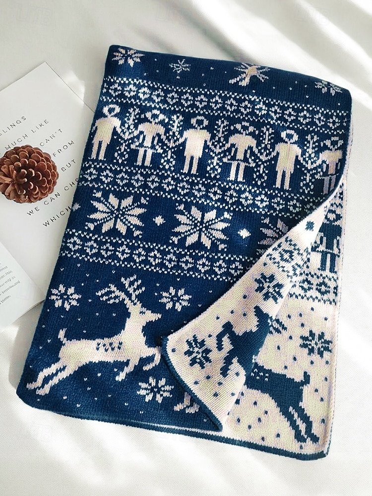 Écharpe de Noël pour femme en maille avec motif renne – matière acrylique, motif festif pour les fêtes et les vêtements d'hiver de 2026 ? $19.99 –P5
