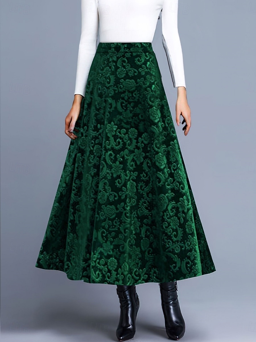 Women's Elegant Fashion Casual Maxi High Waist Skirts Floral Floral Micro-elastic Daily Street Blue Wine Purple Green Spring 2026 - $28.99 –P13