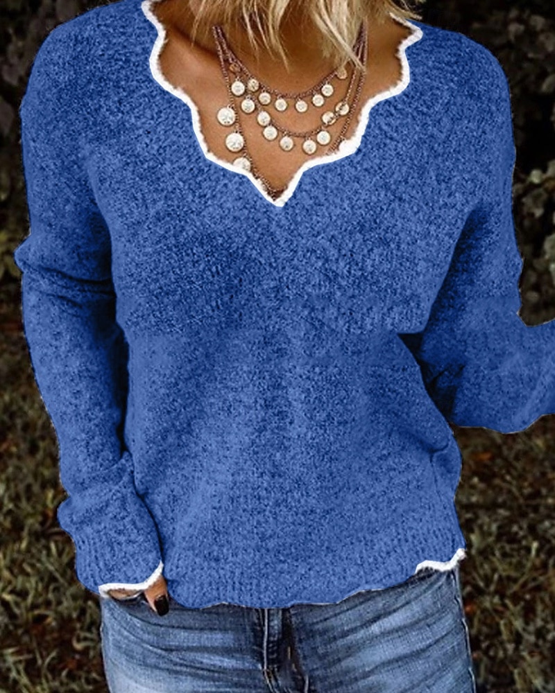 Dámské Svetr Rolák Šik ven Na běžné nošení Barevné bloky Do V Slátanina Pletený Dlouhý rukáv Běžné topy Plést Denní Dovolená Jdeme ven Černá Světlá růžová Podzim Zima 2025 - $35.99 –P6