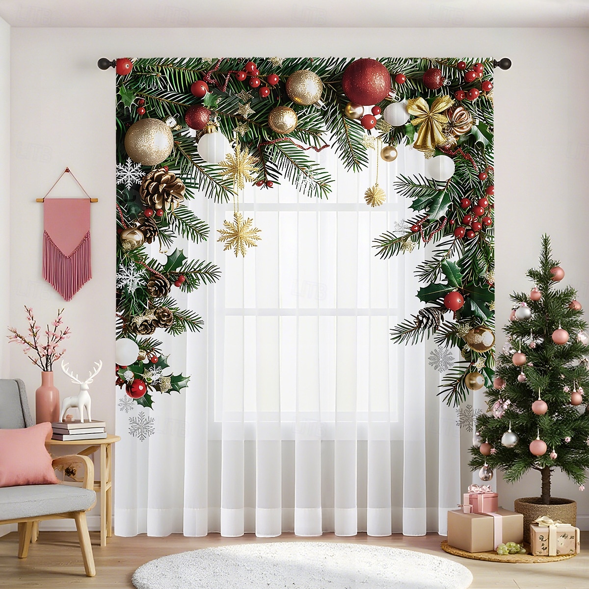 Рождественские прозрачные шторы серии 2025, 3D цифровая печать, оконные шторы для гостиной, спальни, праздничное украшение, декор для дома, элегантные праздничные шторные панели 2025 - $12.99 –P19