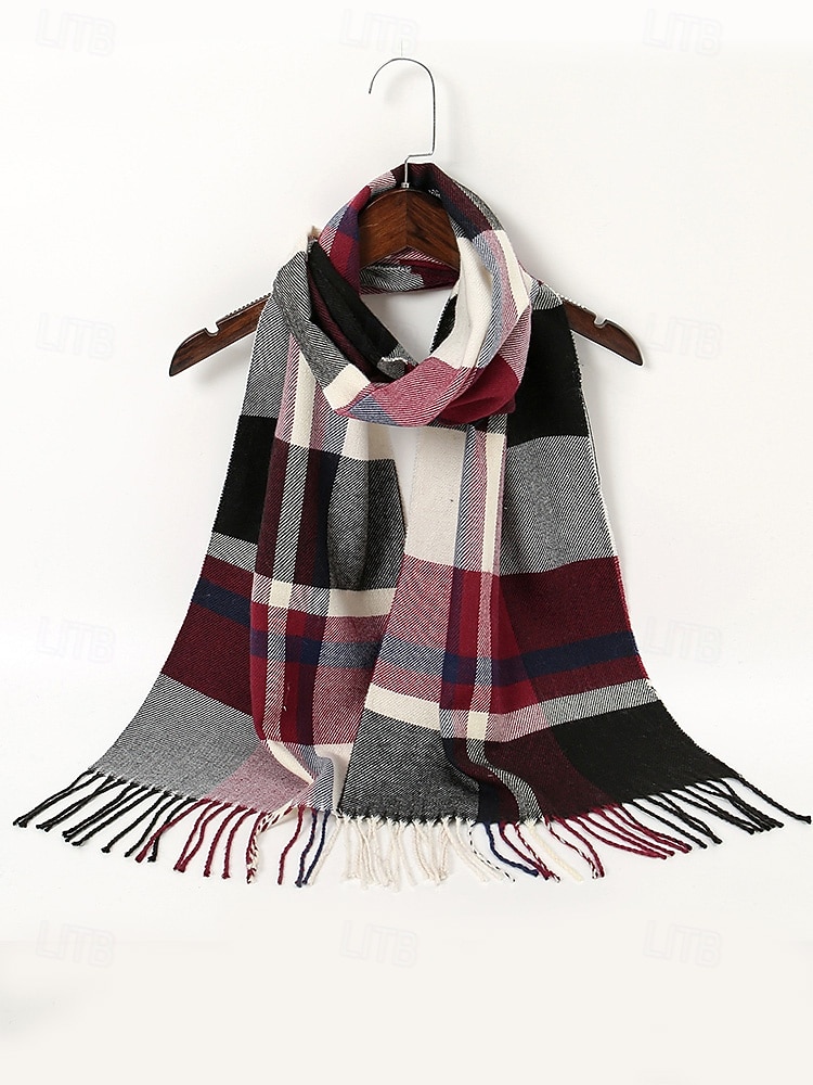 Pánská vánoční kostkovaná šála – stylová polyesterová šála s třásněmi – dostupná v několika barvách – teplý sváteční doplněk pro muže 2026 - $11.99 –P3