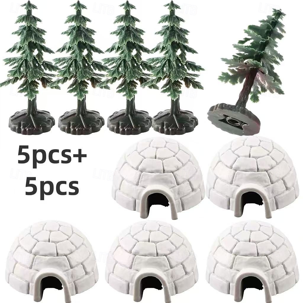 10-Piece Mini Arctic Igloo and Evergreen Tree Figurine Set, Plastic Mini Shelters with Snow-Covered Trees, Mushroom-Themed Garden Decoration Toys, Perfect for Desktop and Bookshelf Displays 2025 - $15.49 –P1