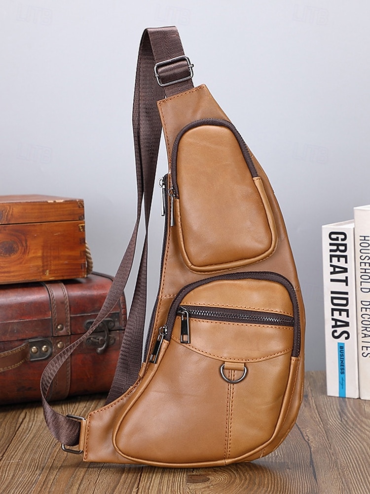 bolsa tiracolo masculina de couro premium - mochila tiracolo estilosa com vários zíperes para uso diário, viagens e atividades ao ar livre de 2026 por $34.99 –P3
