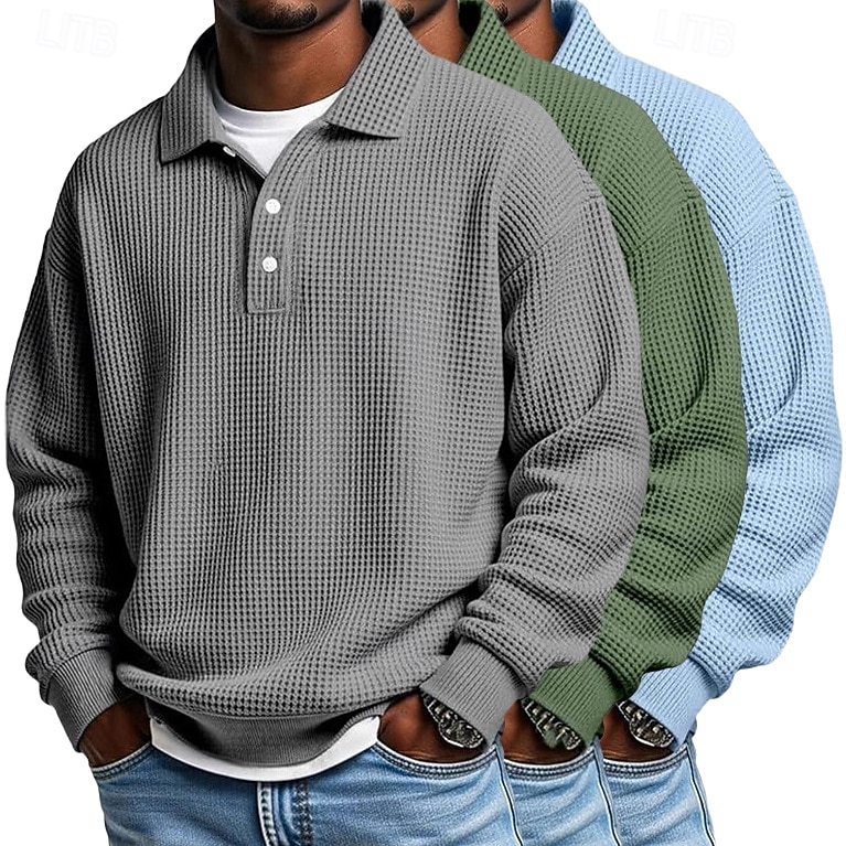 Herren Waffel-Poloshirts Textur Formell Geschäft Klassisch Langarm Mode Einfarbig Einfach 3 Teile Mehrfachpackung Herbst Frühling & Herbst Ganzjahres Lässiger Schnitt 1# 2# 3# 4# 5# 6# 2026 - $62.99 –P7