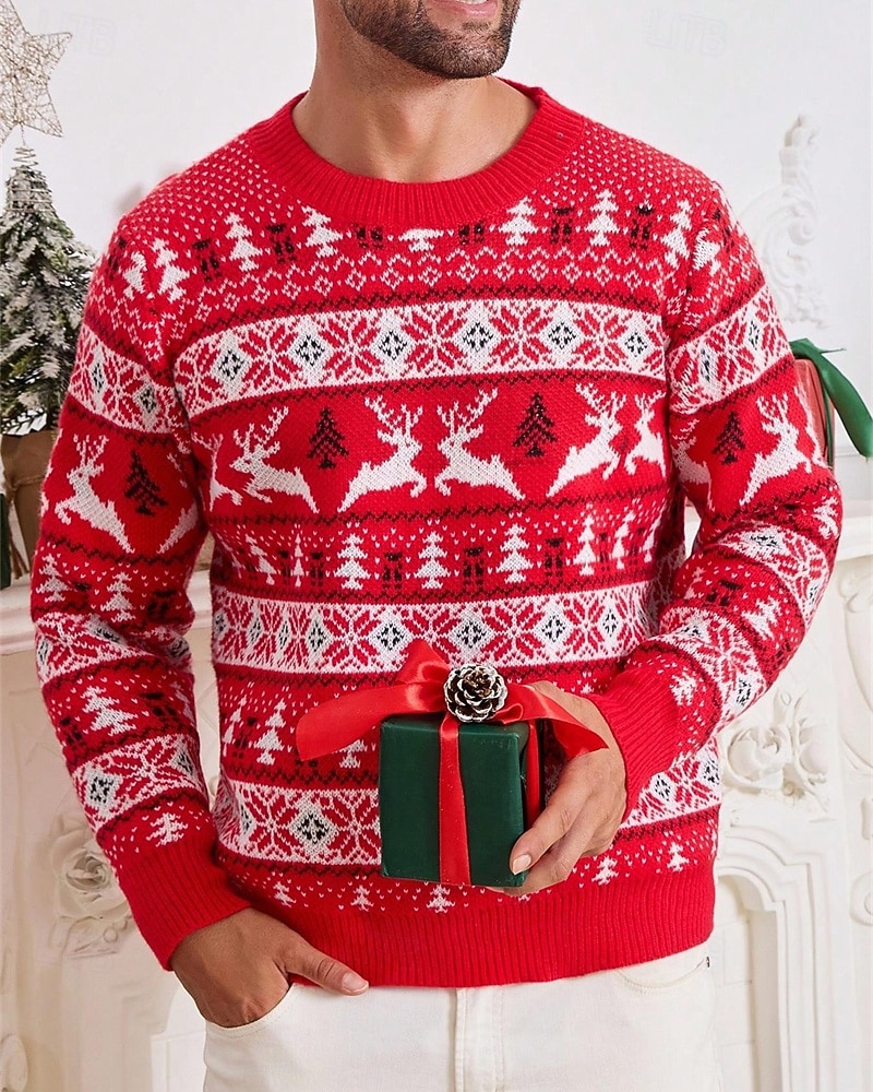 Homme Pull de Noël Pull de Noël moche Chandails de Noël pull de Noël Pull Côtelé Tricoter Hauts Réguliers Tricoté Chaque Col ras du cou Mode Basique Noël Vacances Vêtement Tenue Automne Hiver Rouge de 2026 ? $38.99 –P1