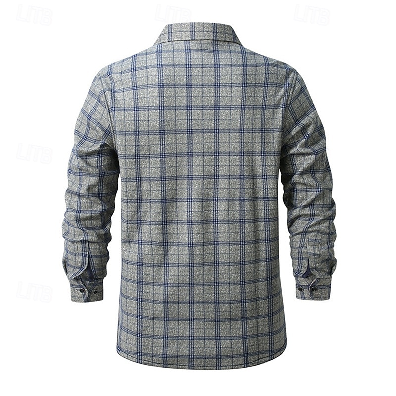 Herren Hemd Freizeithemd Flanellhemd Fleece-Shirt Knopfhemd Wein Marineblau Blau Grau Langarm Karomuster Revers Urlaub Ferien Tasche Bekleidung Polyester Mode warm halten Lässig Bequem 2025 - $27.99 –P2