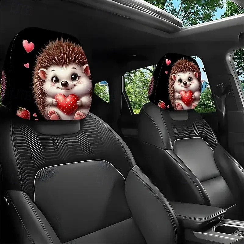 2 stuks schattige dieren auto hoofdsteun hoes - dubbelzijdig bedrukt ontwerp, elastische niet-gevulde pasvorm autostoel beschermers, krasbestendige hoofdsteun decoratie voor auto's, vrachtwagens, 2025 - $9.99 –P8