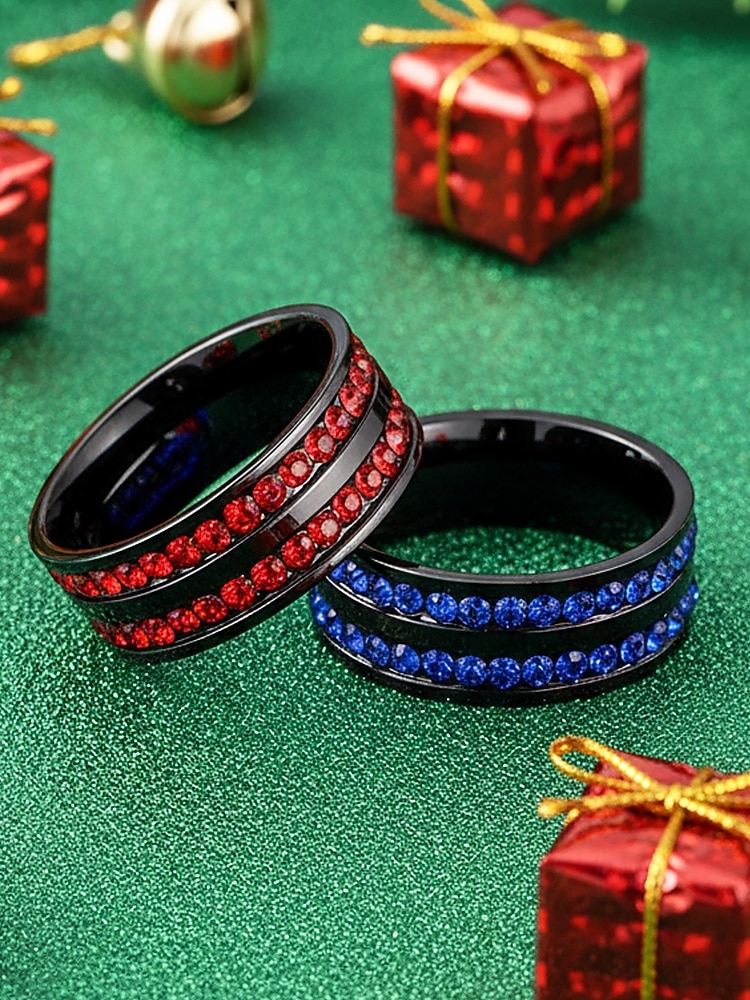 Miesten jouluinen titaaniterässormus punaisilla ja sinisillä kristallikivillä, useita värejä, täydellinen juhlamuotiin ja lahjaksi 2026 - $9.99 –P3