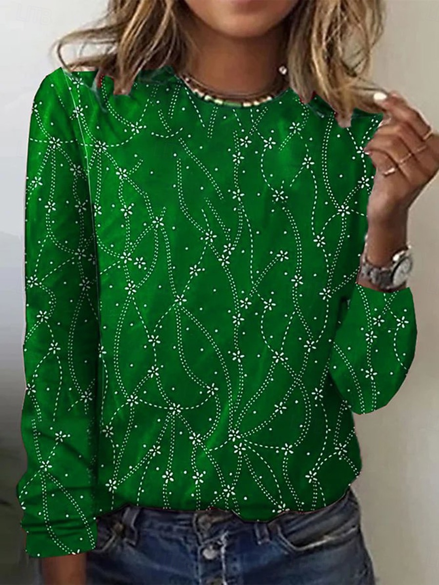 Per donna Maglietta Stampato Floreale Grafico Astratto Moda Casual Manica Lunga Girocollo Top Regolari Quotidiano Weekend Blu Nero Rosso Verde Estate Primavera Autunno del 2026 a $24.99 –P3