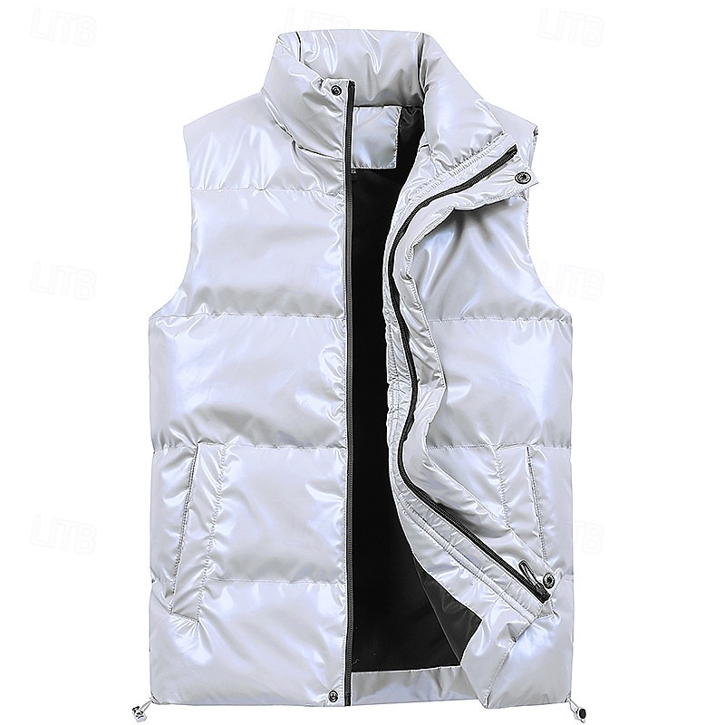 Per uomo Gilet imbottito Gilet Vacanza Quotidiano Data Moda Casual Autunno Inverno Tasca Poliestere Caldo Confortevole Tinta unica Cerniera Collo alla coreana Vestibilità regolare Nero Bianco Caffè del 2026 a $41.99 –P15