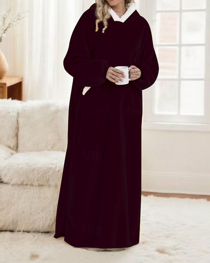 Damen Schlafanzug Freizeitkleidung Flanell Warm Mode Tragbarer Decken-Hoodie Einfarbig Tasche Heim Täglich Bett Langarm Kapuzenpullover Schwarz Marineblau Königsblau Grün Hellgrau Herbst Winter 2026 - $59.99 –P13