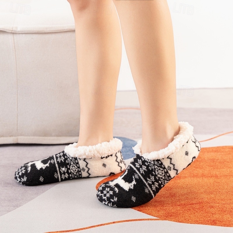 Damskie skarpetki podłogowe z wzorem gwiazdek, grube bawełniane pluszowe kapcie na zimę do domu lub do spania, ciepłe, wygodne, antypoślizgowe skarpetki do noszenia w domu 2026 - $12.99 –P4
