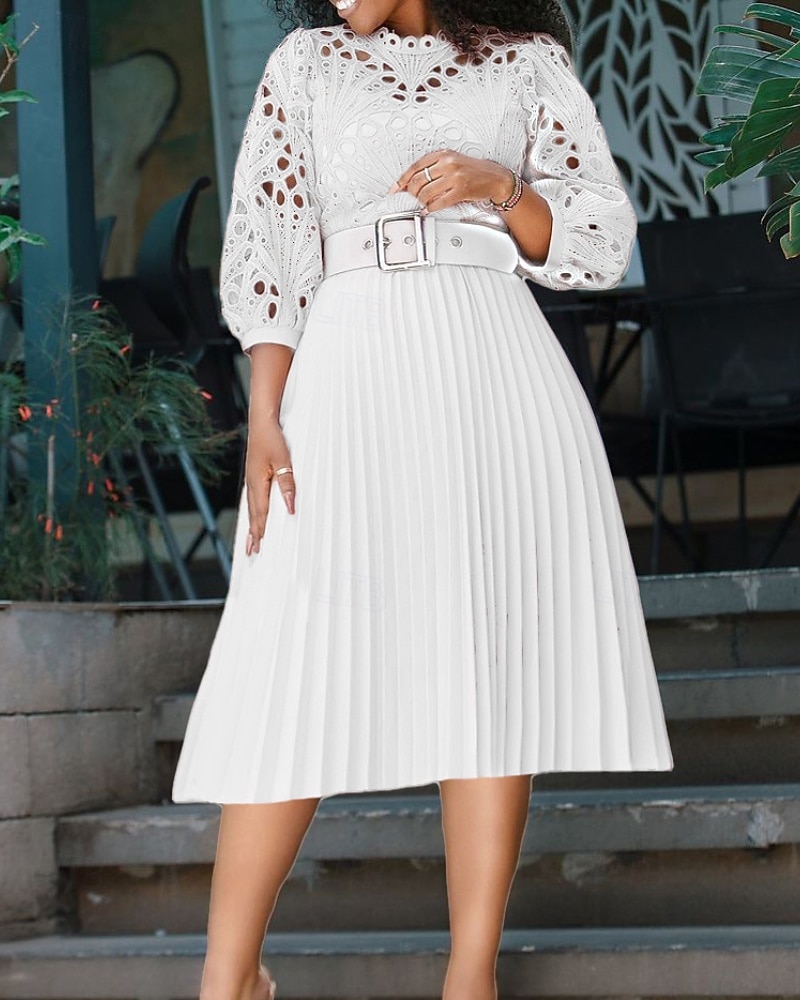 Damen Midikleid Partykleid Cocktailkleid Satinkleid Elegantes Kleid Elegant Romantisch Party Geburtstag Abendgesellschaft Normale Passform Einfach Langarm Rundhalsausschnitt Schwarz Weiß Rosa Rosa 2025 - $71.99 –P3