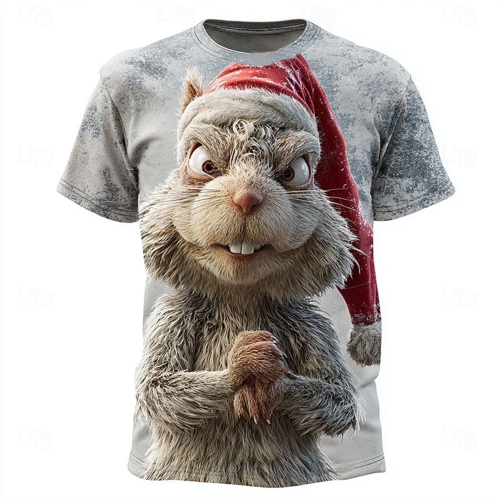2025年 クリスマス 男性用 3D リス Tシャツ 半袖 Tシャツ 3Dプリント クルーネック シャツ 日常 デザイナー アーティスティック バケーション パーティー ストリート ブルー ダックグレー グレー オールシーズン 衣類 S M L XL XXL XXXL  コレクション – AU $35.61 –P2