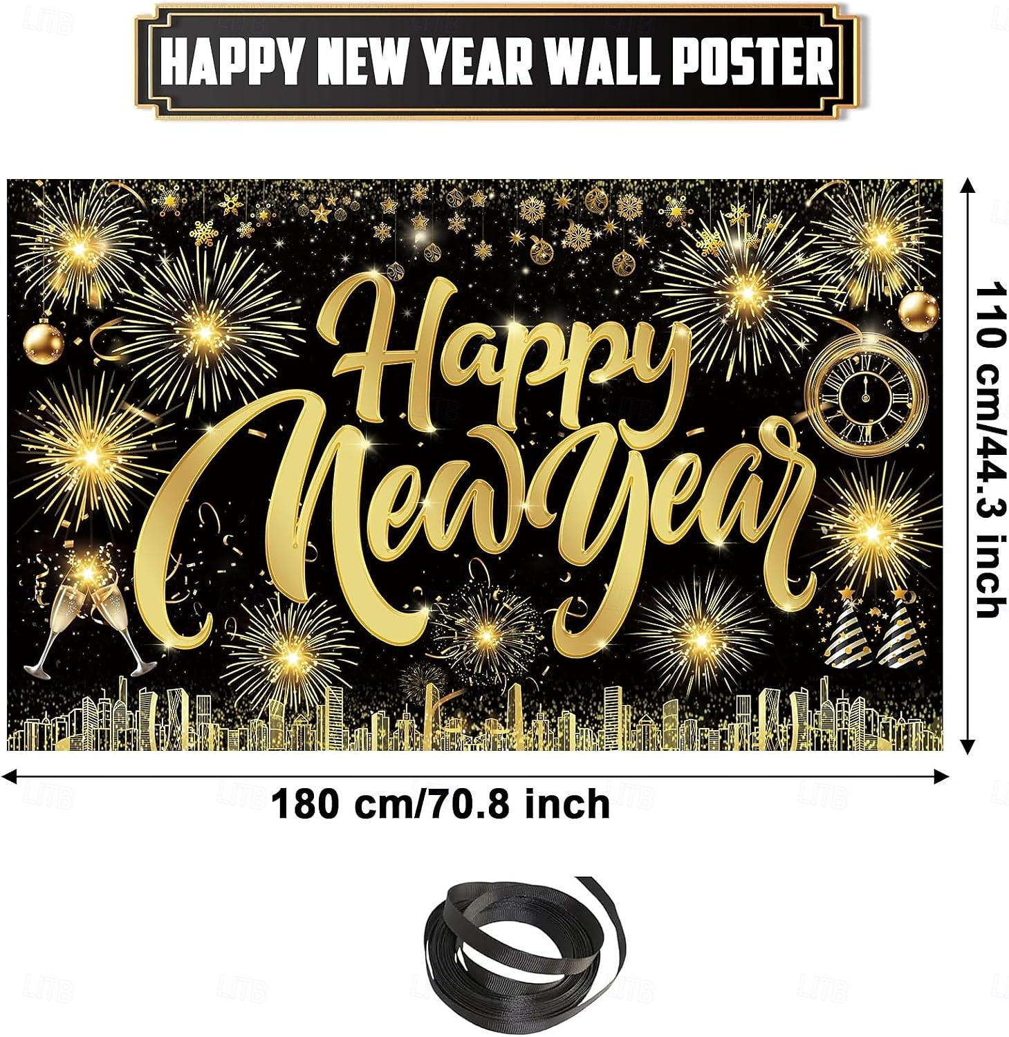 New Years Eve Party Black and Gold Decorations Sequin Backdrop – Glitter Black Gold Fabric Banner for 2026 Happy New Year Party, Photo Booth & Holiday Celebration Decor 2026 - $15.99 –P4