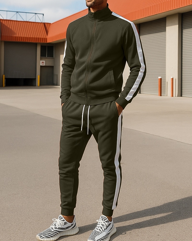 Voor heren Trainingspak Joggingpak Trainingspaksets Volledige ritssluiting Kleurenblok Sportoutfits Herfst winter Zwart Geel Voor buiten Reizen Sportief Warm Lange mouw Sport Sportkleding 2025 - $41.99 –P7