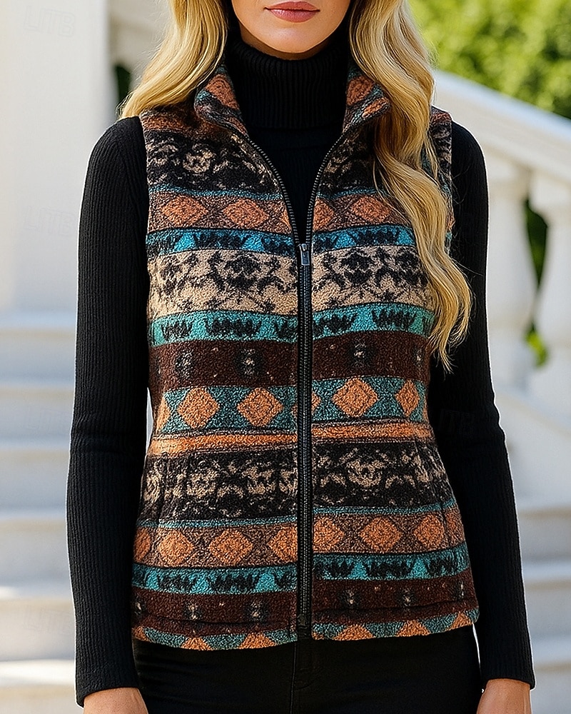 Per donna Grafico Cappotto invernale Gilet invernale Gilet in pile polare Autunno / Inverno Senza Maniche Athleisure Antivento Caldo Escursionismo Corsa Viaggio Vacanze Nero Grigio abbigliamento del 2026 a $31.99 –P3