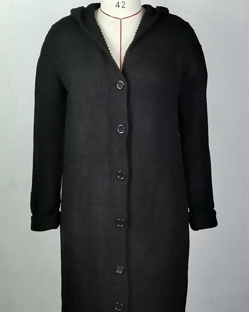 Mujer Pulóveres Cárdigan Elegante Moda Ropa de calle Color sólido Con Capucha Retazos Botones De Punto Manga Larga Tops largos Tejer Exterior Diario Noche Negro Amarillo Otoño Invierno 2025 - $53.99 –P13