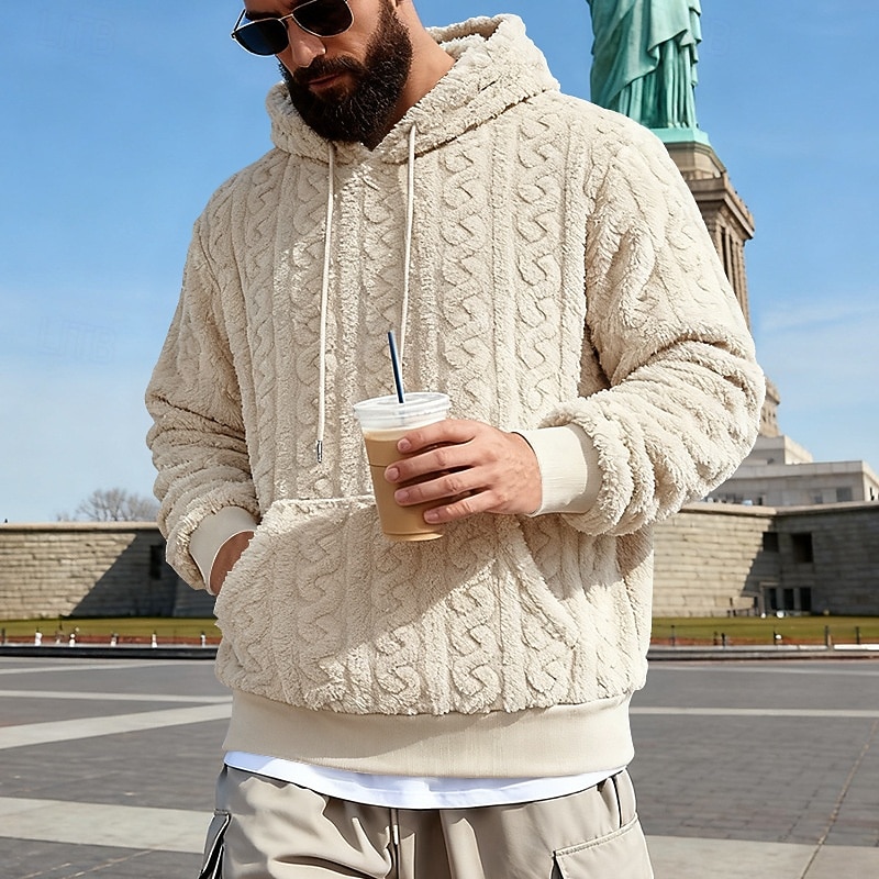 Men's Jacquard Hoodie Fleece Hoodie Apricot Black Brown Gray Light Blue Hooded Plain Kangaroo Pocket Textured Sports & Outdoor Casual Daily Streetwear Cool Sportswear Fall Winter Clothing Apparel 2026 - $28.99 –P2