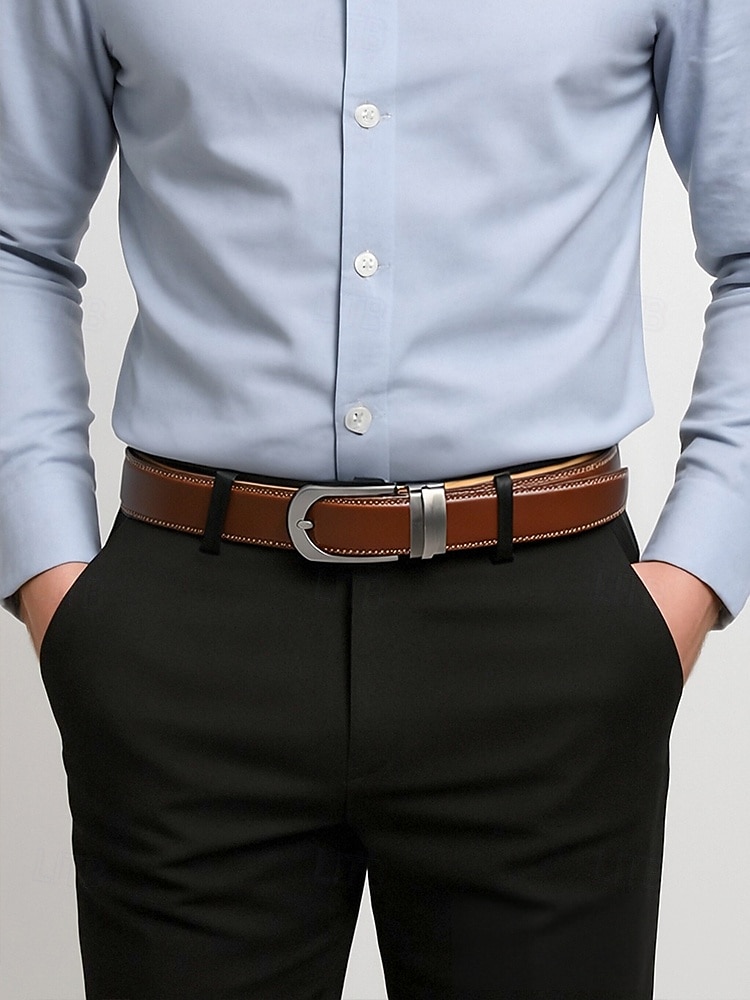 Herrengürtel aus echtem Leder mit automatischer Schnalle, klassischer Business-Casual-Kleiderbund, stilvolles Geschenk für Weihnachten, Arbeit und Alltag 2025 - $19.99 –P1