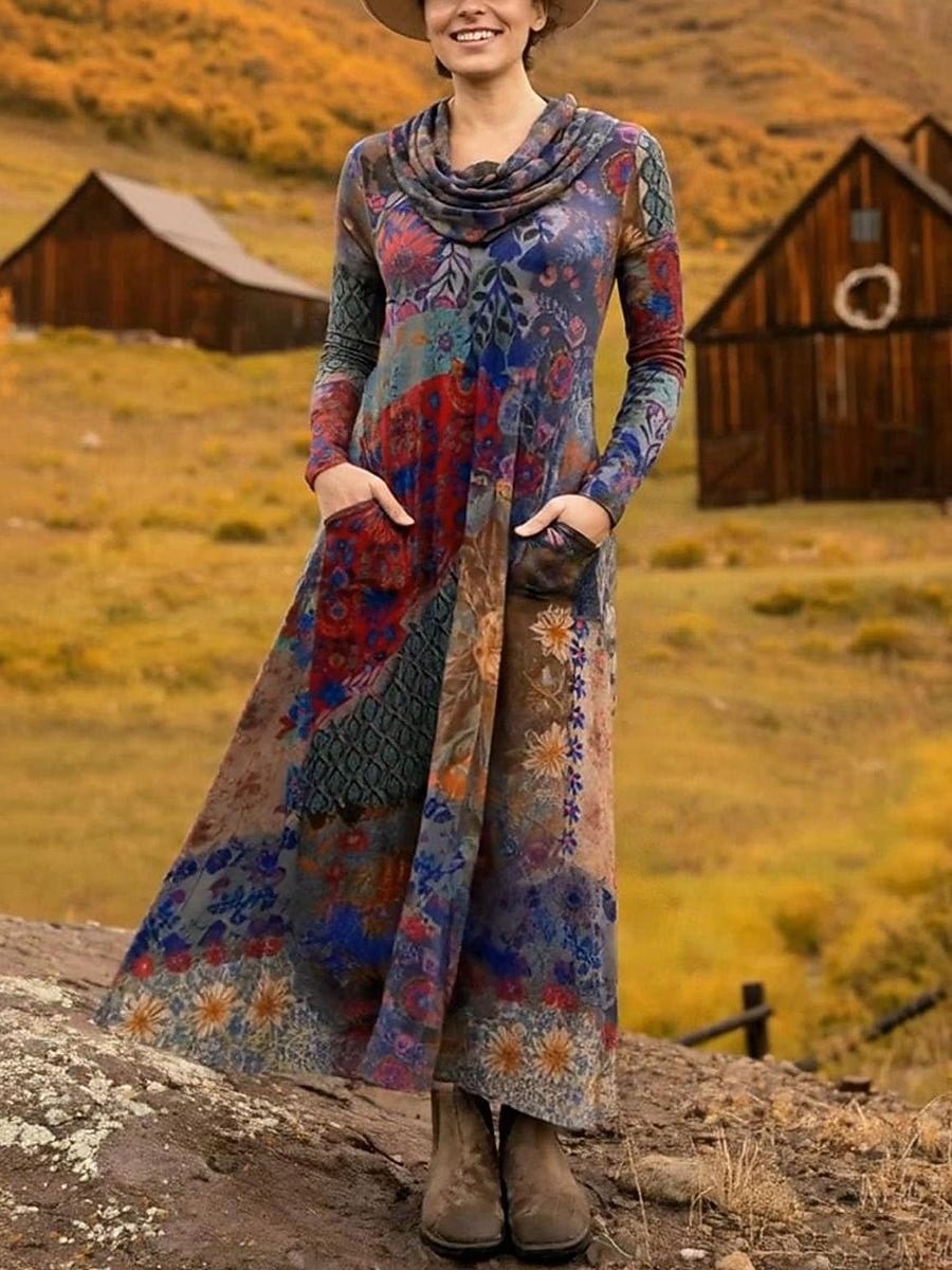 2026年 女性用 ミディドレス シースドレス A ラインドレス フィット＆フレアドレス 旅行度假风 パーティー カジュアル オフィス 日常 デート レギュラー フラワー グラフィック 長袖 カウルネック パープル ブラウン グリーン 春 秋 冬  コレクション – $41.99 –P3