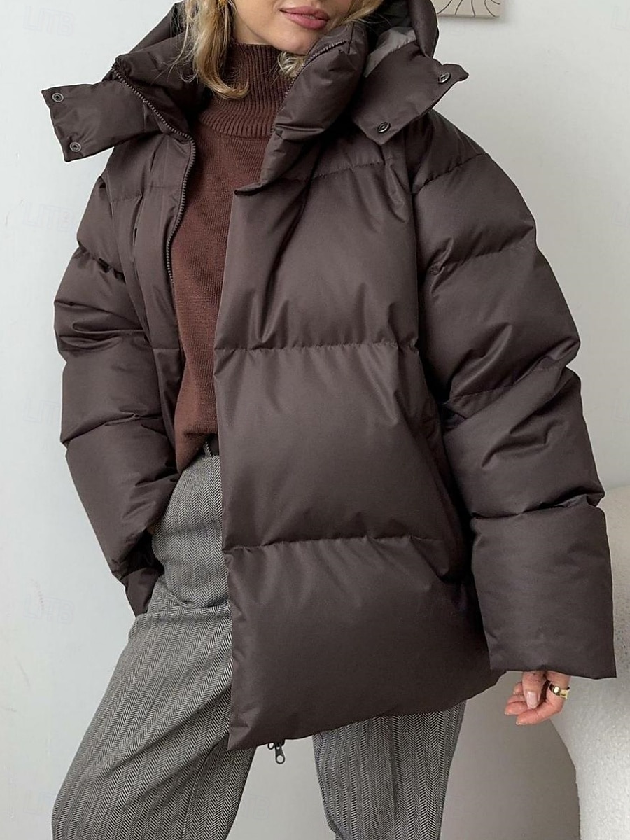 Dam Anorak Bekväm Andningsfunktion Dragkedja Ficka Ledigt Slät Semester Gata Ledigt Dagliga kläder Enkelknäppt Normal Huva Normal Långärmad Ytterkläder Svart Vin Brun Vår Höst 2025 - $109.99 –P7