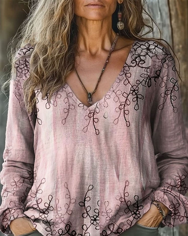 Damen Boho-Hemd Bluse Gerafft Blumen Grafik Elegant Vintage Stilvoll Langarm V Ausschnitt Normale Oberteile Täglich Ferien Ausgehen Blau Wein Armeegrün Rote Violett Frühling Herbst 2026 - $26.99 –P5