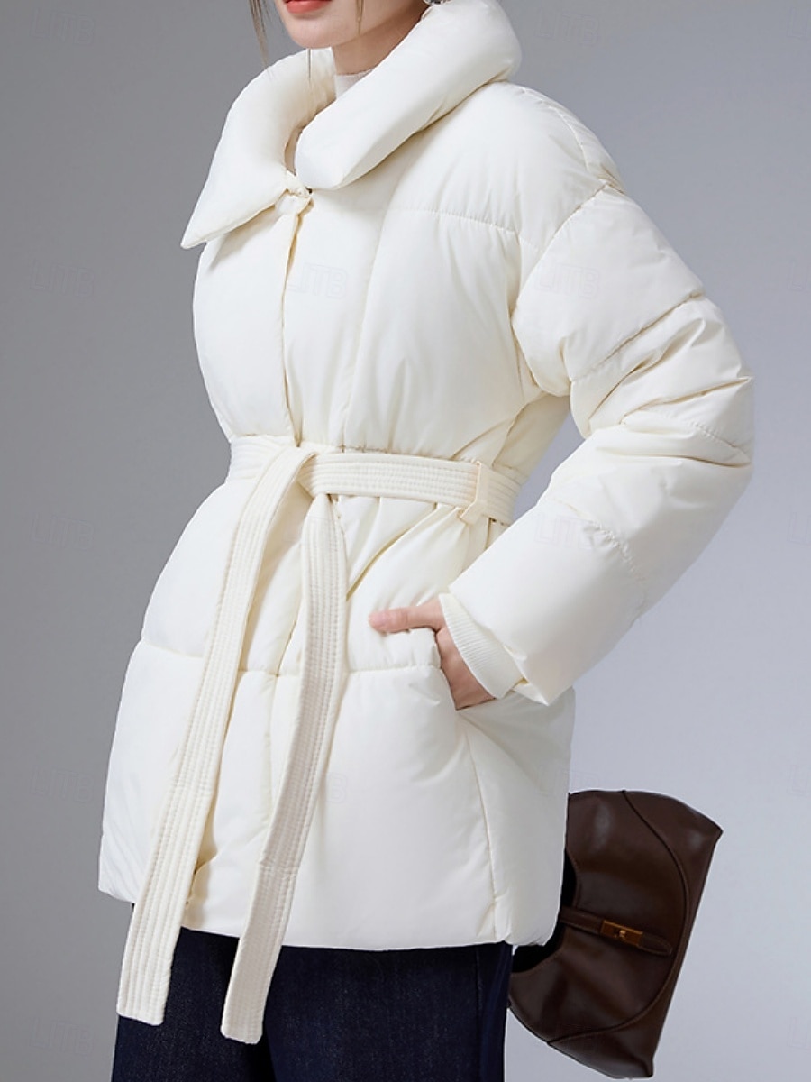 Mulheres Parka Confortável Respirável gravata na frente Bolsos Casual Tecido Férias Rua Casual Roupa Diária Zíper Longo Colarinho Chinês Normal Manga Longa agasalhos Preto Branco Café Primavera Outono de 2026 por $48.99 –P5
