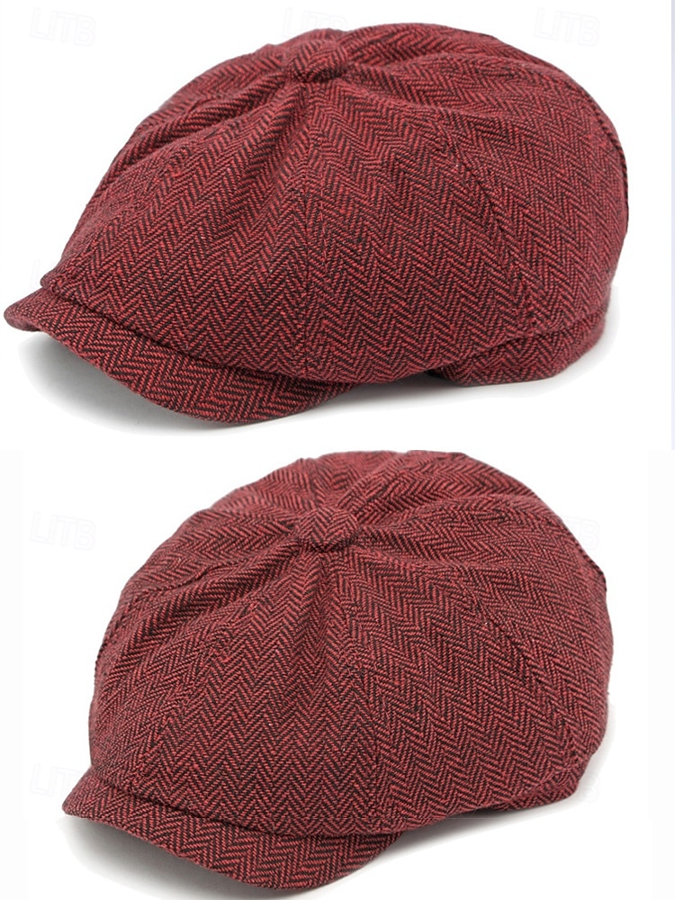 Miesten jouluinen kalanruotokuvioinen newsboy-lippis, vintage-villasekoitteinen litteä lippis klassisella 8-paneelisella muotoilulla, monivärinen gatsby-tyylinen hattu talveksi, lomalle ja vapaa-aikaan 2026 - $18.99 –P8