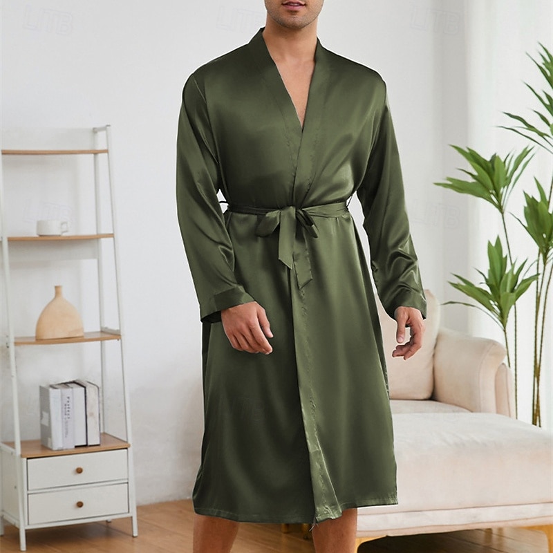 Herren Schlafanzug Seidenrobe Nachtwäsche Schlafanzug Set Einfach Mode Stilvoll Klassisch Heim Täglich Bett Polyester Komfort Weich V Ausschnitt Langarm Frühling Herbst Champagner Wein 2026 - $51.99 –P11