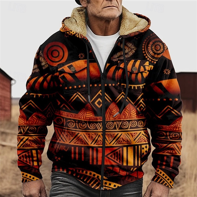 Men's Graphic Hoodie Jacket Fashion Ethnic Casual Long Sleeve Hooded Outdoor Sports Outdoor Going out Light Brown Dark orange Red Orange Brown Pocket Print Fleece Winter Designer S M L XL 2XL 3XL 2026 - $57.99 –P5
