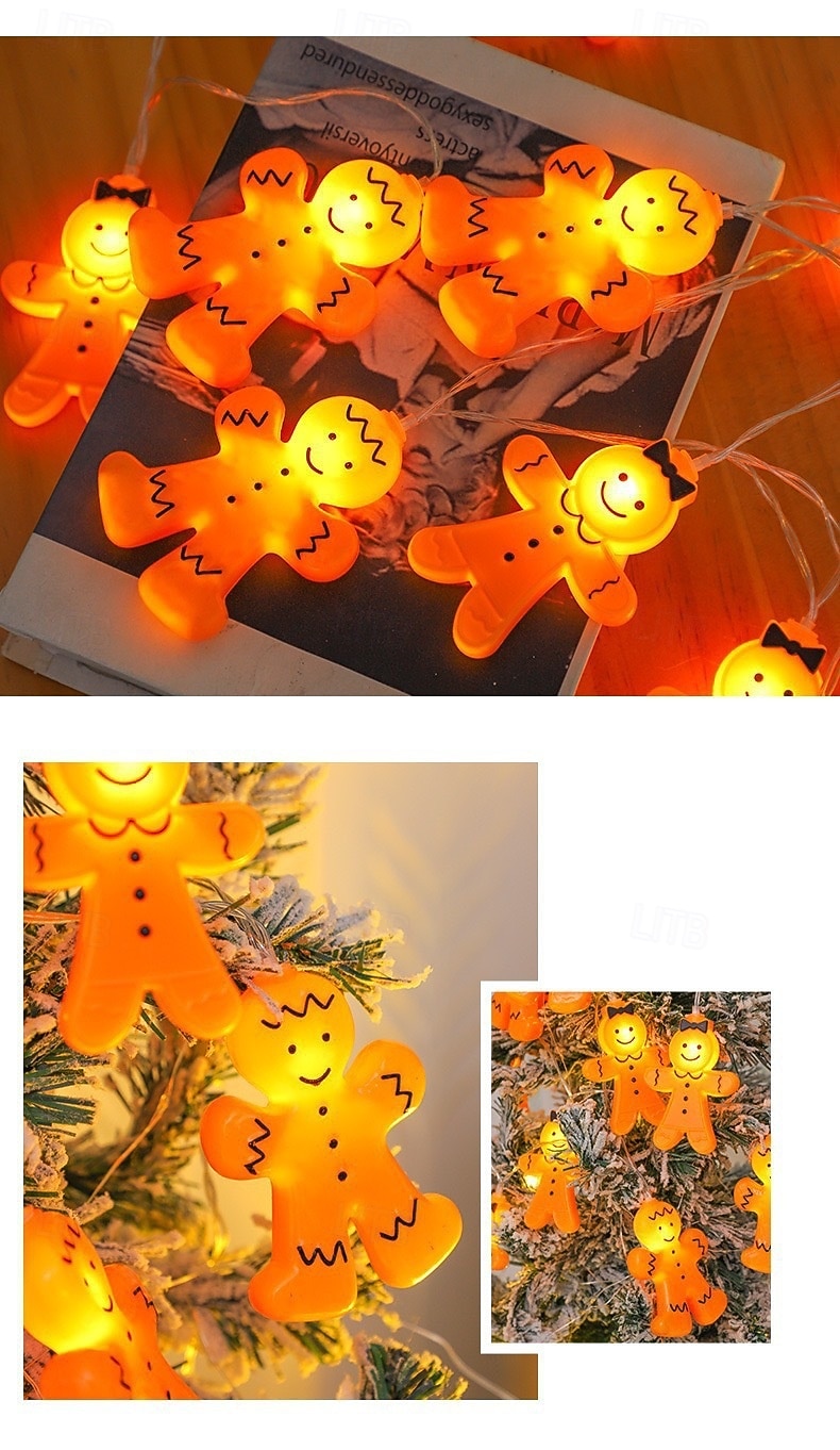 Jul pepparkaksgubbe pojke och flicka semester ljusslinga 6M-40Leds inomhus trappa vägg sovrum partyns atmosfärdekoration ljusprops AAA batteribox USB 2025 - $13.49 –P2