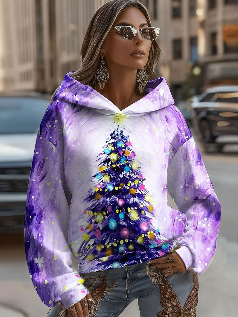Femmes Sweat à capuche Graphique Motif de flocon de neige Occasionnel manche longue À capuche Hauts Réguliers Tenue de soirée Rue Tenue Quotidienne Patchwork Violet Vert Beige Printemps Automne Hiver de 2025 ? $37.99 –P3