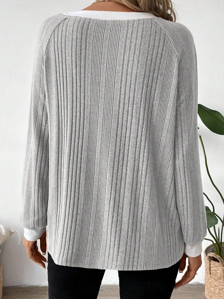 Γυναικεία Μπλούζα Κουρελού Συμπαγές Χρώμα Στυλάτο Καθημερινό Μακρυμάνικο Στρογγυλή Ψηλή Λαιμόκοψη Κανονικά μπλουζάκια Καθημερινά Μαύρο Ανθισμένο Ροζ Φούξια Γκρίζο Άνοιξη Φθινόπωρο Χειμώνας 2026 - $21.99 –P4