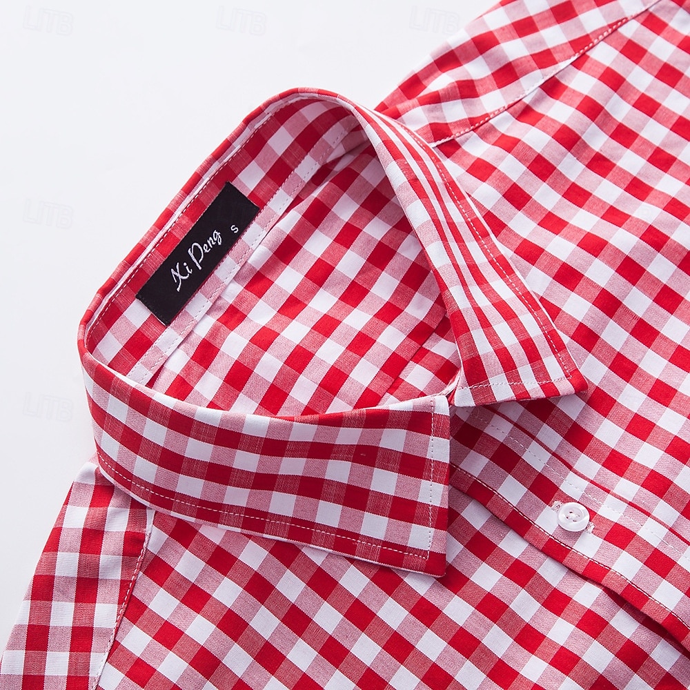 Men's Shirt Dress Shirt Casual Shirt Plaid Shirt Button Up Shirt Red Long Sleeve Checkered Lapel Daily Business Clothing Apparel Cotton Blend Fashion Smart Casual 2026 - $26.99 –P4
