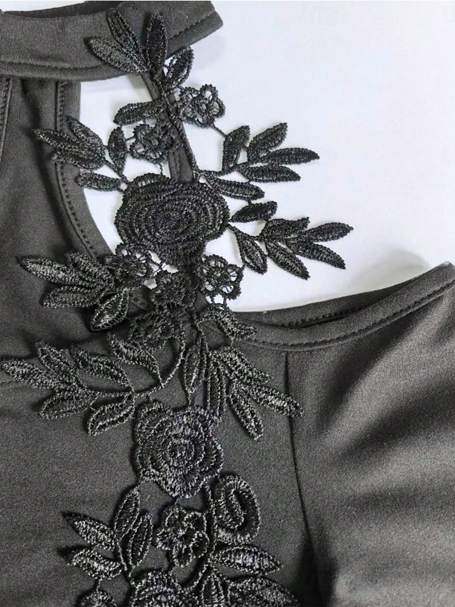 Női Blúz Tömör szín Stílusos Szexi Alkalmi Hosszú ujj Kötőfék nyaka Normál felsők Napi Csipke Kollázs Fekete Tavasz Ősz Tél 2025 - $27.99 –P4