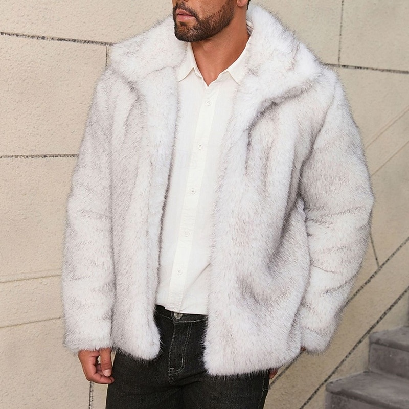 Homme Veste d'hiver Manteau en Fausse Fourrure Vacances Quotidien Chaleur Thermique Toison Automne Hiver Uni Mode Streetwear Revers Régulier Fausse fourrure Blanche Marron Gris Veste de 2026 ? $65.99 –P6