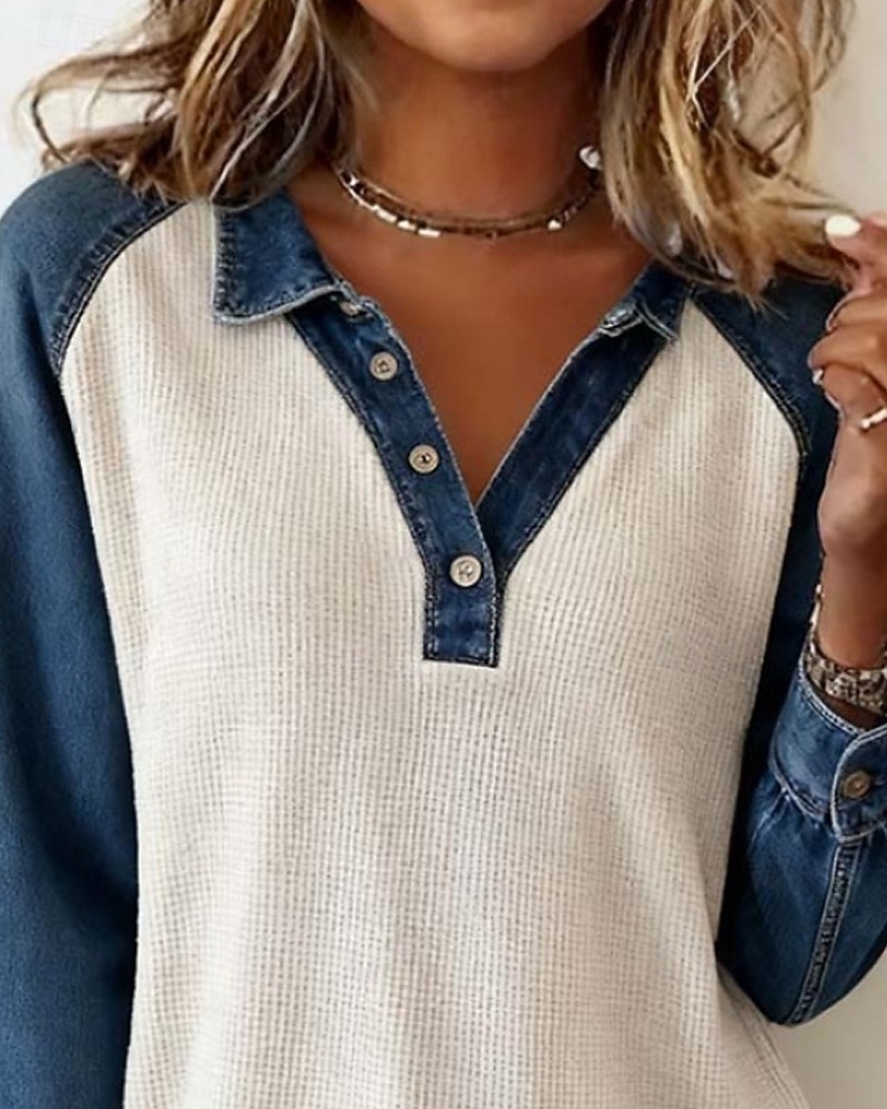 Γυναικεία Πουκάμισο Μπλούζα με υφή Μπλουζάκι Waffle Lounge Μπλουζάκι Κουρελού Κουμπιά Συνδυασμός Χρωμάτων Ενεργό Καθημερινό Μακρυμάνικο Κολάρο Πουκαμίσου Κανονικά μπλουζάκια Καθημερινά Αργίες Εξόδου 2026 - $29.99 –P2