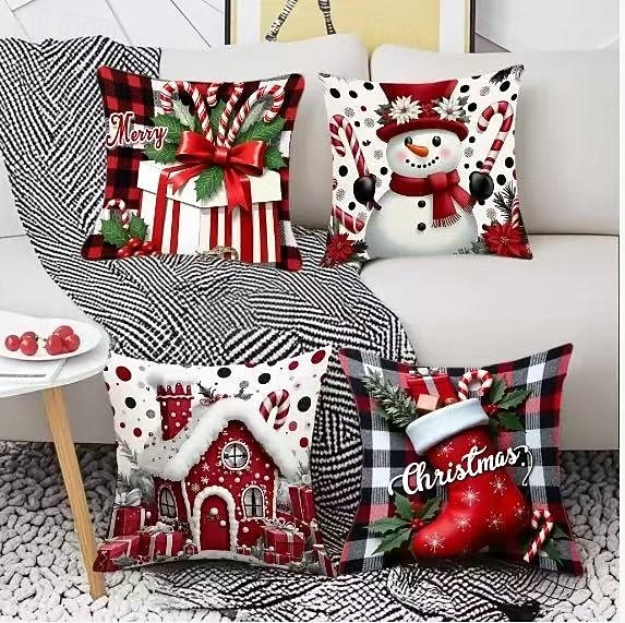 Julplyschkuddfodral i linne, modernt minimalistiskt dekorativt örngott för hemmet, soffan, kontoret eller bilens semesteratmosfär 2025 - $7.99 –P9